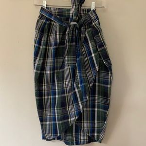 Plaid Wrap Skirt - Blue and Green